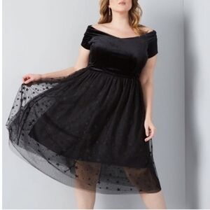 ModCloth Black Stars Uplifting Aura Off-Shoulder Dress Sz 2X